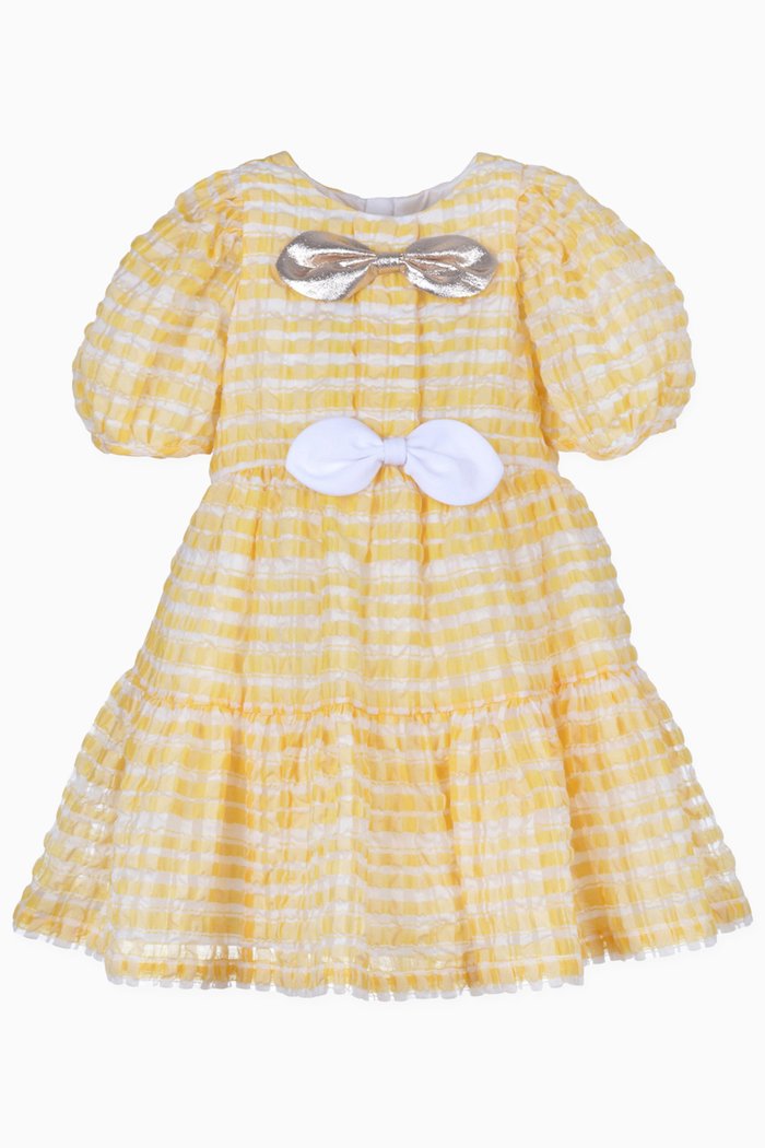 

Puff Sleeve Bodice Dress & Bloomers in Organza, Yellow