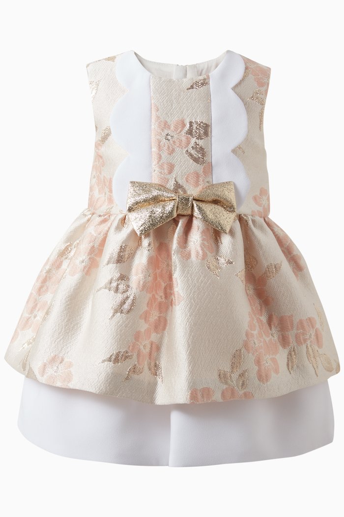 

Scalloped Bodice Dress & Bloomers in Jacquard, Pink