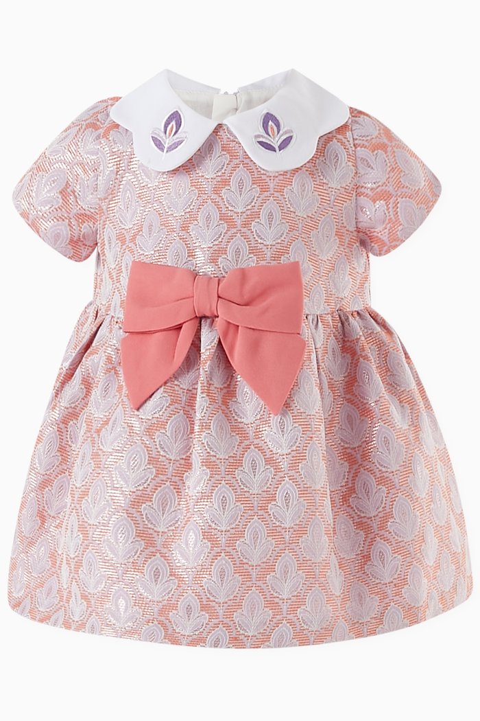 

Scalloped Collar Bodice Dress & Bloomers in Jacquard, Pink