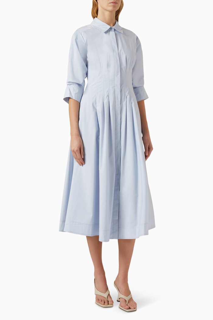 

Jazz Pintuck Midi Dress in Poplin, Blue