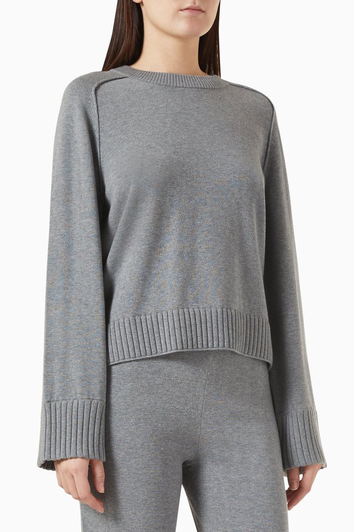 

Raglan Crewneck Sweater in Cotton & Cashmere, Grey