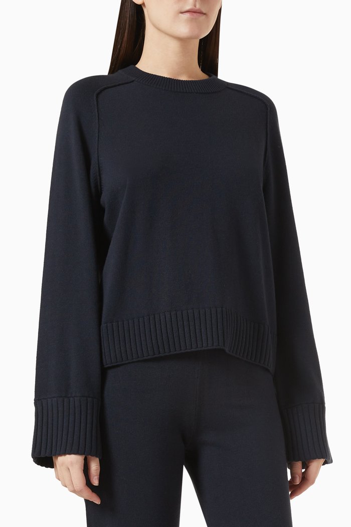 

Raglan Crewneck Sweater in Cotton & Cashmere, Blue
