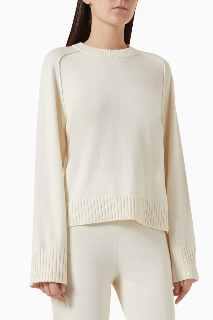 

Raglan Crewneck Sweater in Cotton & Cashmere, Neutral