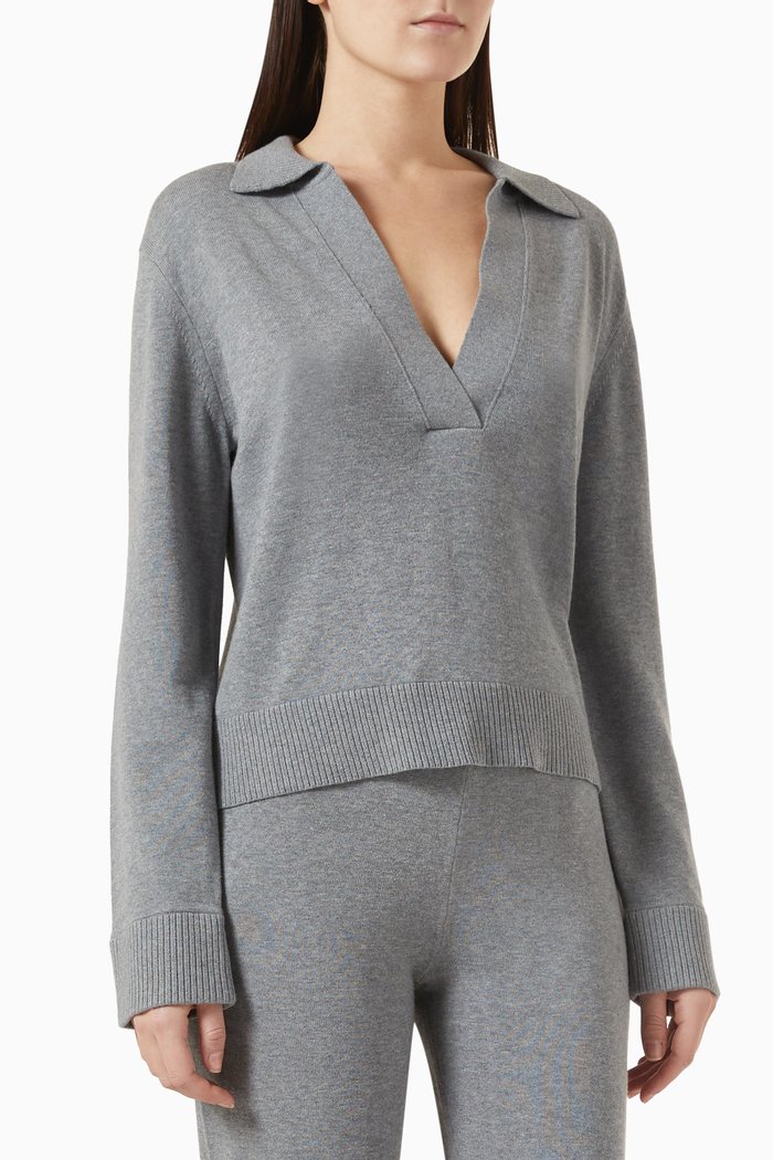 

Long Sleeve Polo Shirt in Cotton & Cashmere, Grey