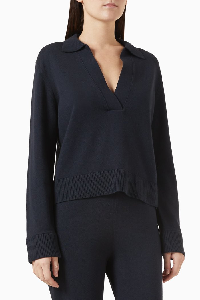 

Long Sleeve Polo Shirt in Cotton & Cashmere, Blue