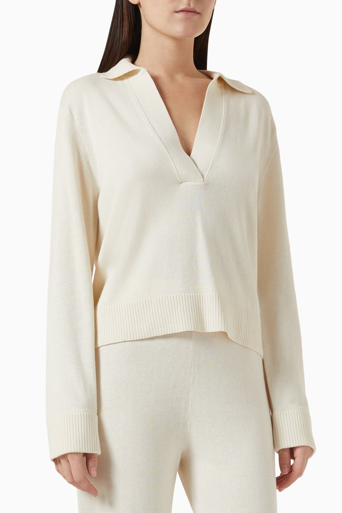 

Long Sleeve Polo Shirt in Cotton & Cashmere, Neutral