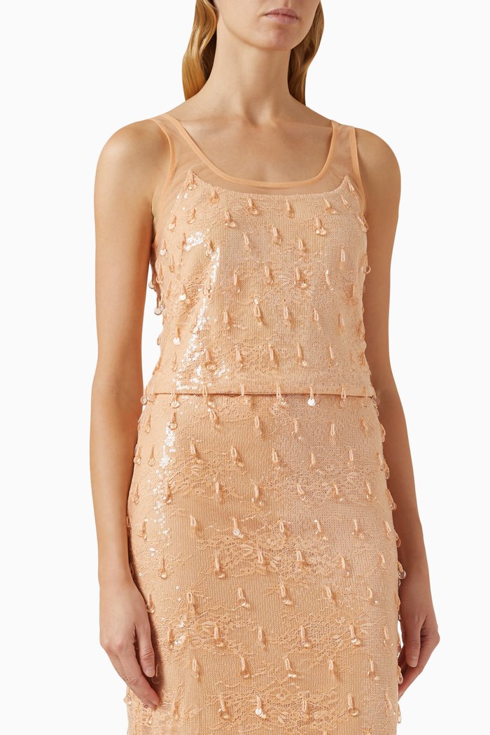 Callaway Sequin-embellished Tank Top in Lace, Orange