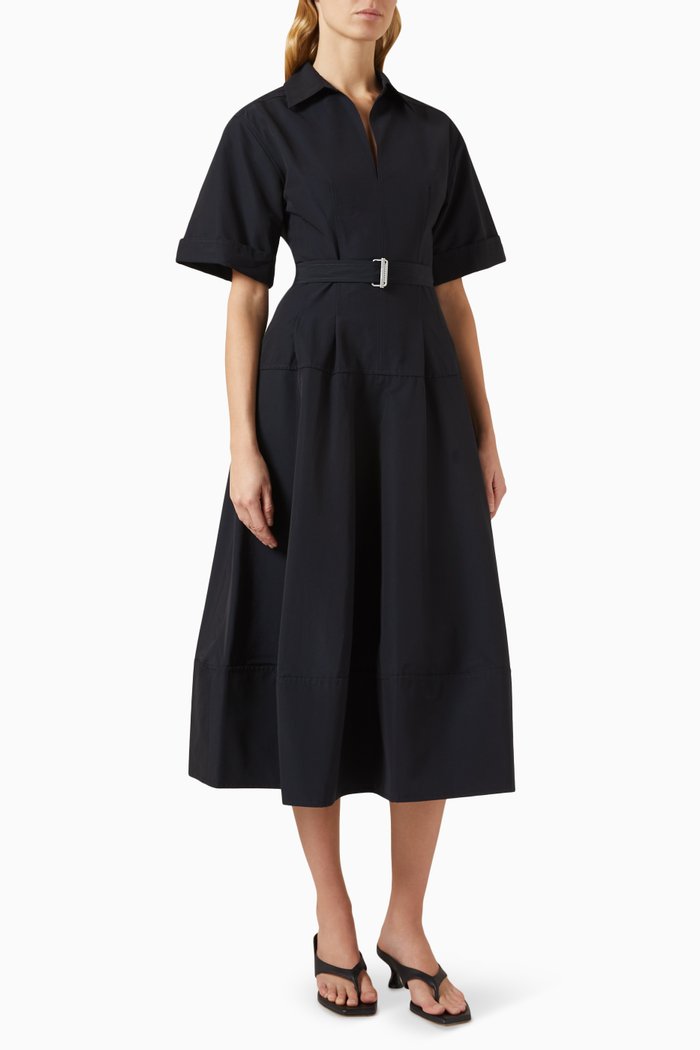 

Deanna Belted Midi Dress in Cotton Blend, Blue