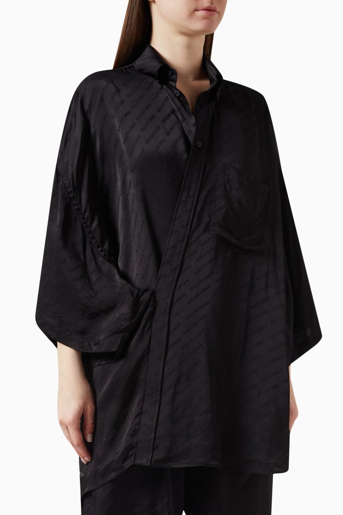 

Stencil Logo Oversized Wrap Blouse in Viscose-jacquard, Black