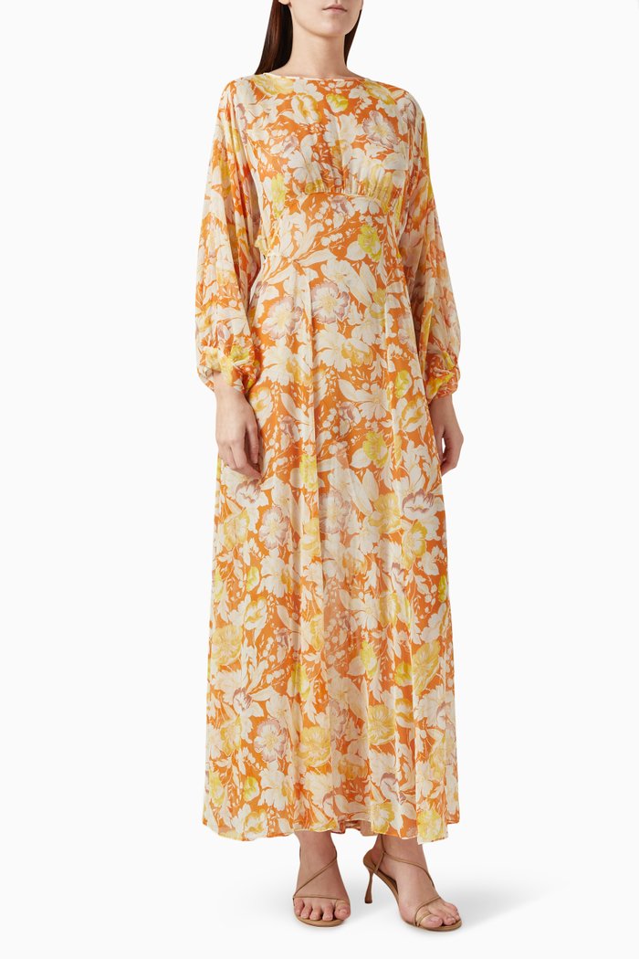 Oliana Maxi Dress in Silk Georgette, Orange