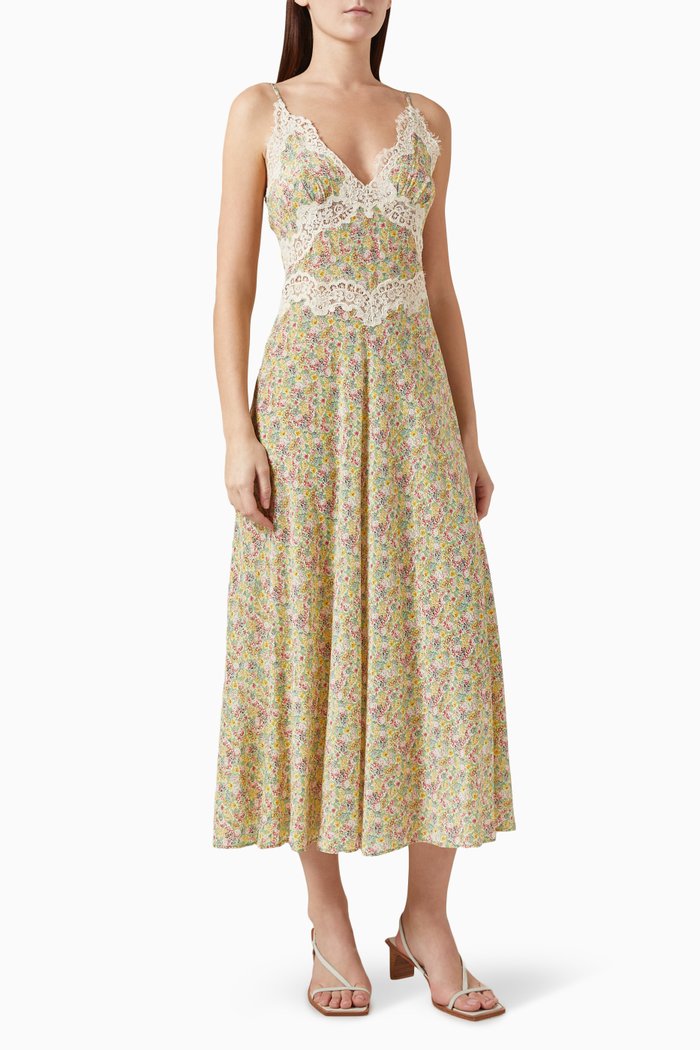 

Venus Lace-trimmed Dress in Silk Crepe de Chine, Green