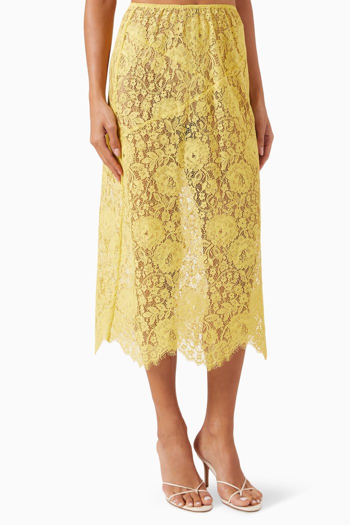 

Nandi Sheer Midi Skirt in Lace, Yellow