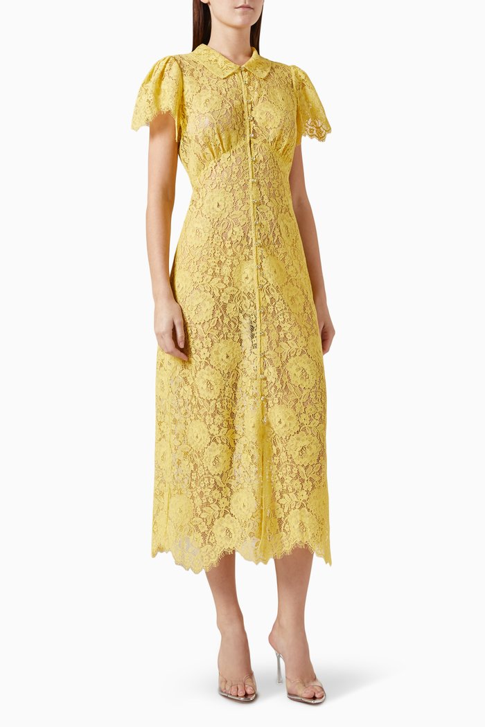 

Nandi Sheer Midi Dress in Lace, Yellow