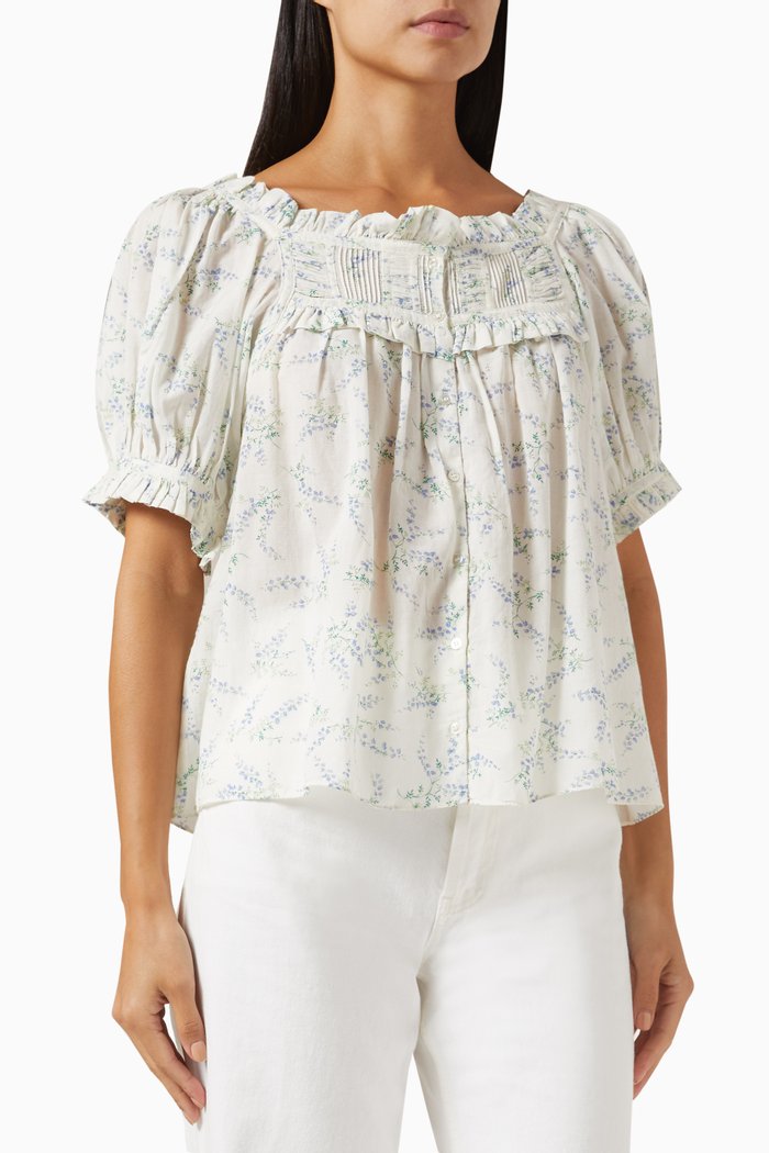 

Farley Floral Top in Cotton, White