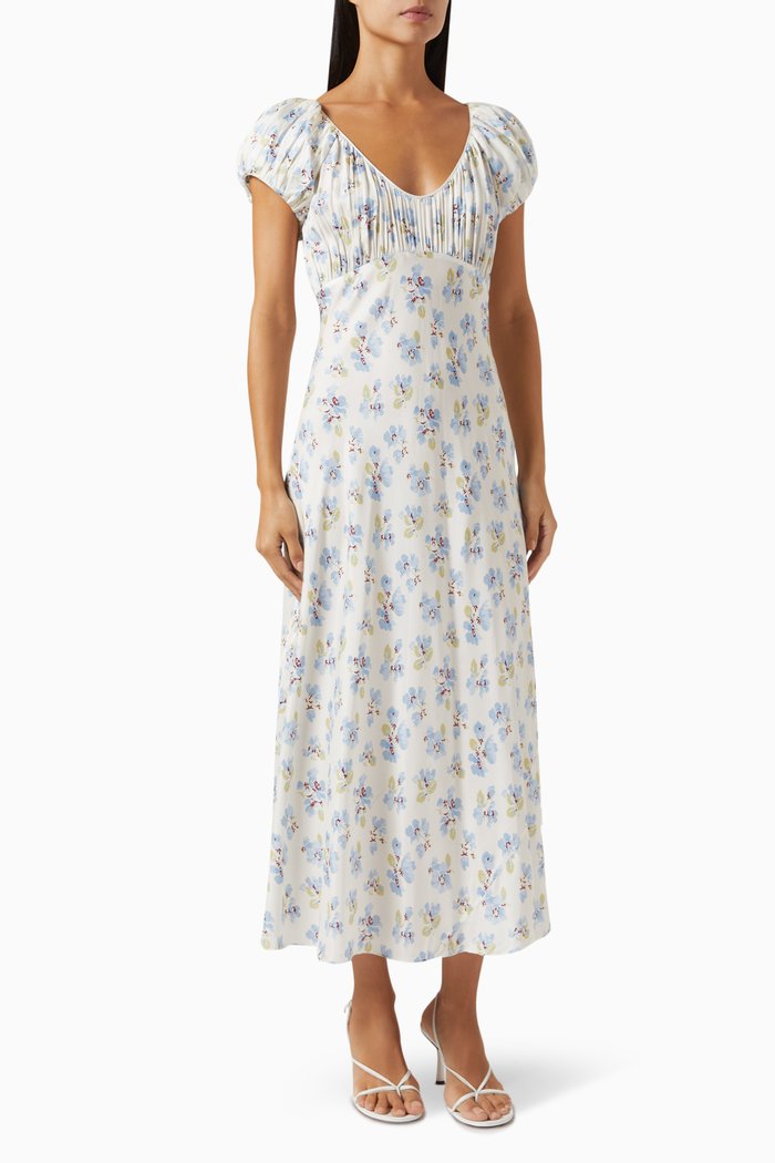 Florencia Midi Dress in Silk & Viscose, Blue
