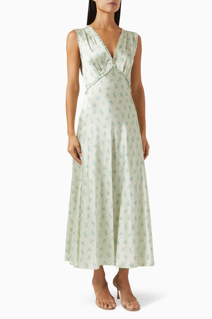 Tahlia Midi Dress in Silk, Green