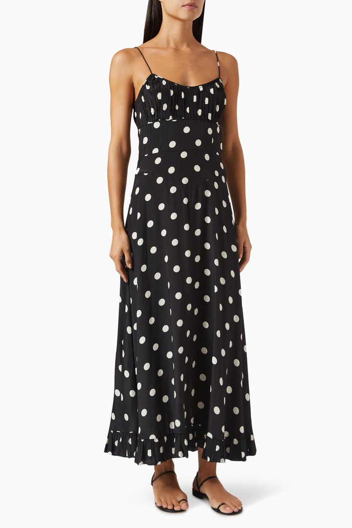 

Rosaria Polka-dot Maxi Dress, Black