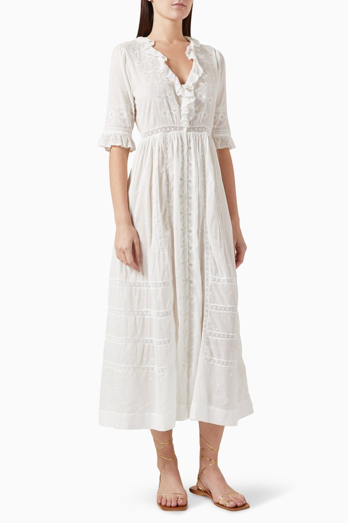 

Rosabella Embroidered Dress in Organic Cotton Voile, White
