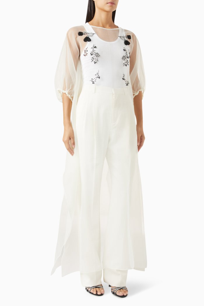 

Embroidered Kaftan in Organza, White