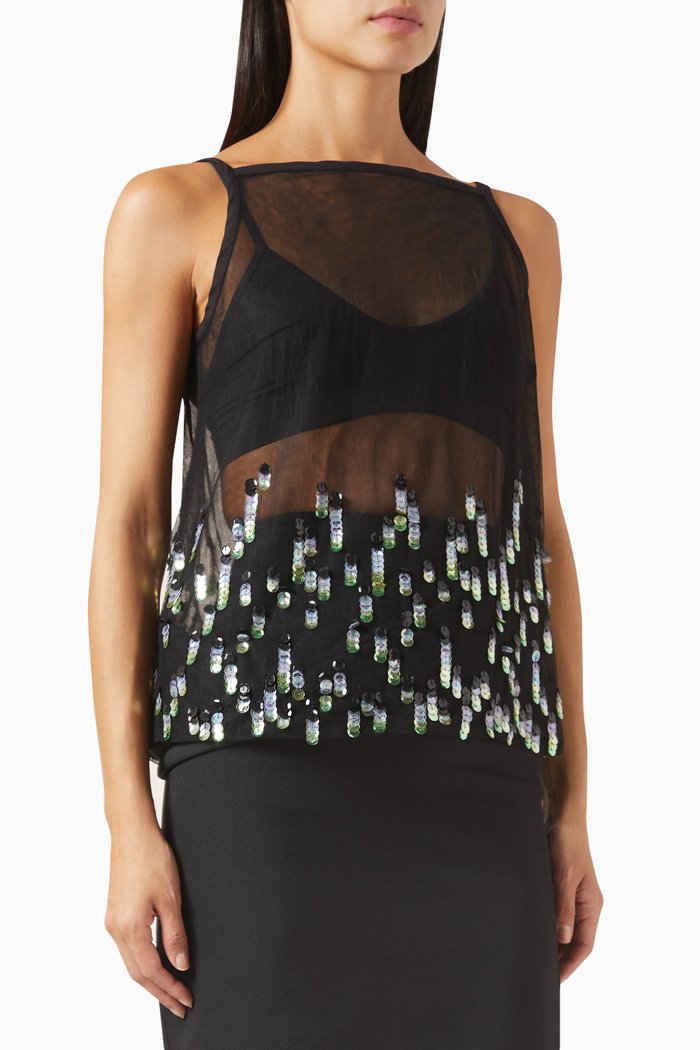 

Pailette Embellished Top in Tulle, Black