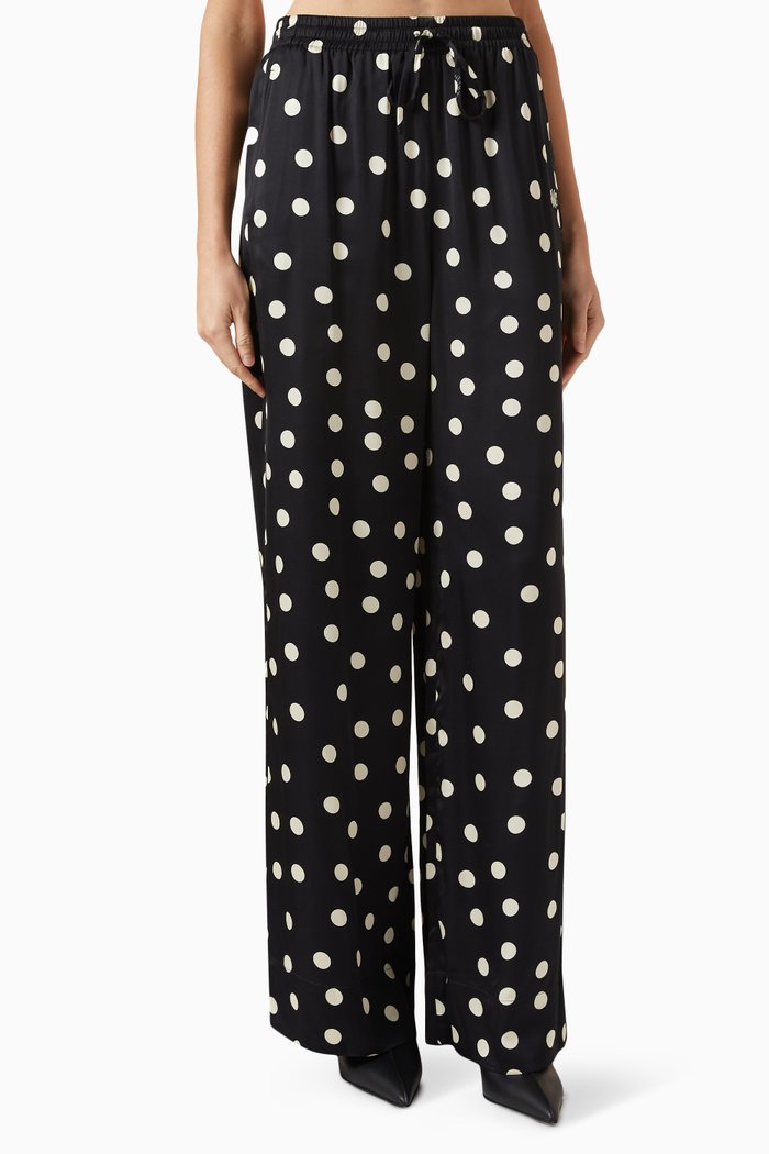 

Polka-dot Wide-leg Pants in Viscose, Black