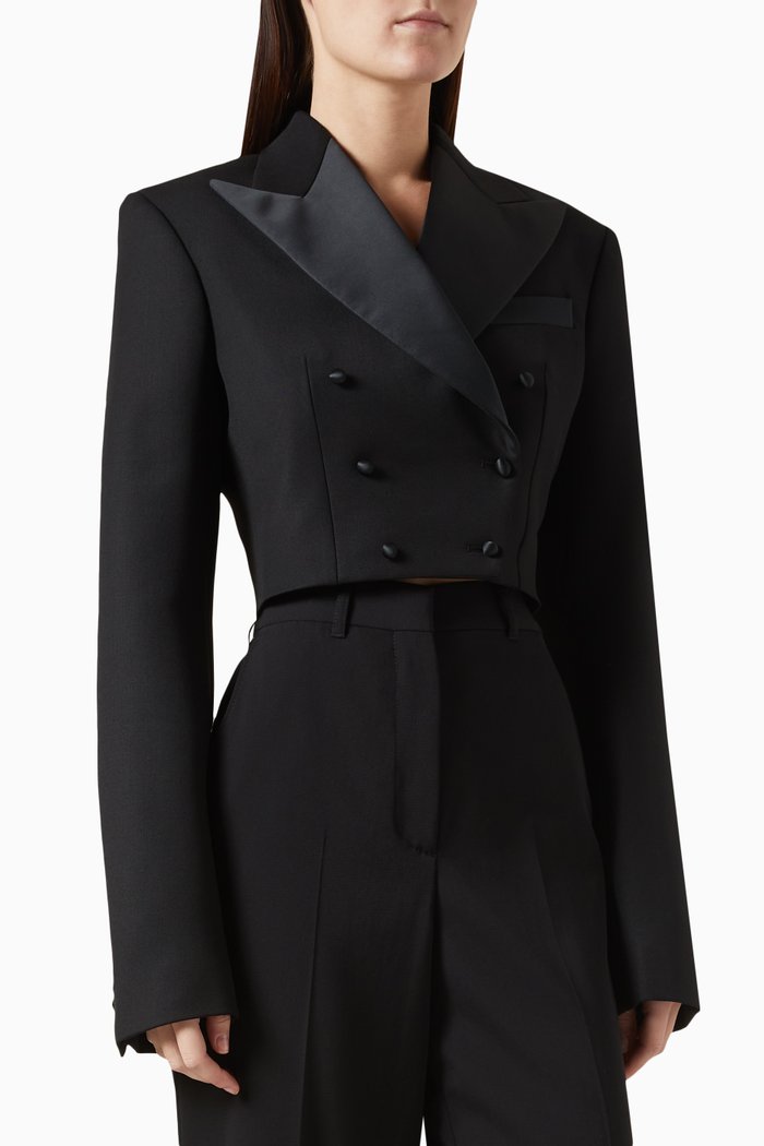 

Double-breasted Cropped Jacket in Wool, Black