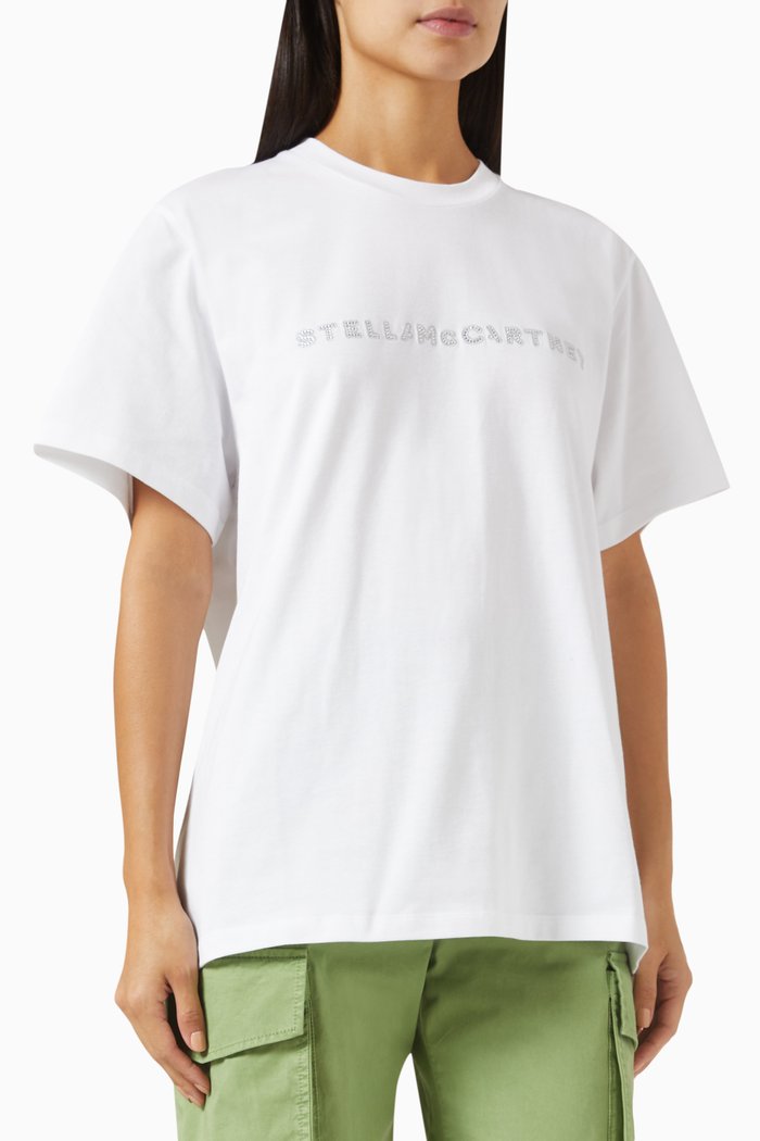 

Crystal-embellished Oversized T-shirt in Organic Cotton, White