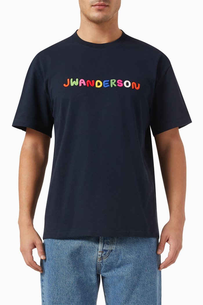 

Logo-embroidered T-shirt in Cotton, Blue