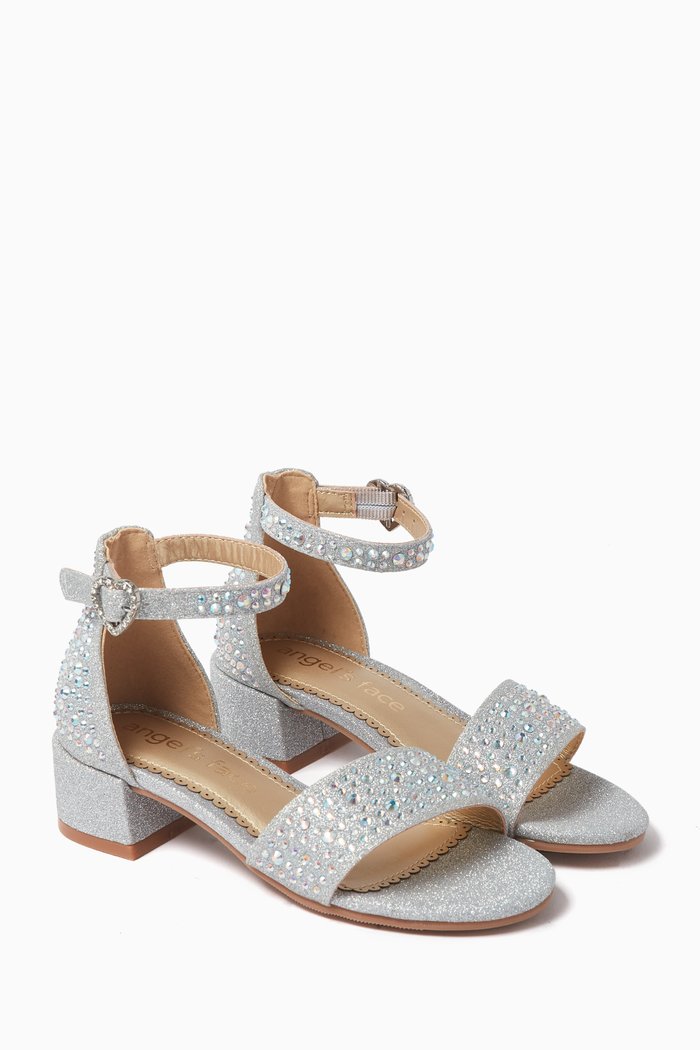 

Embellished Glitter Sandals, Silver
