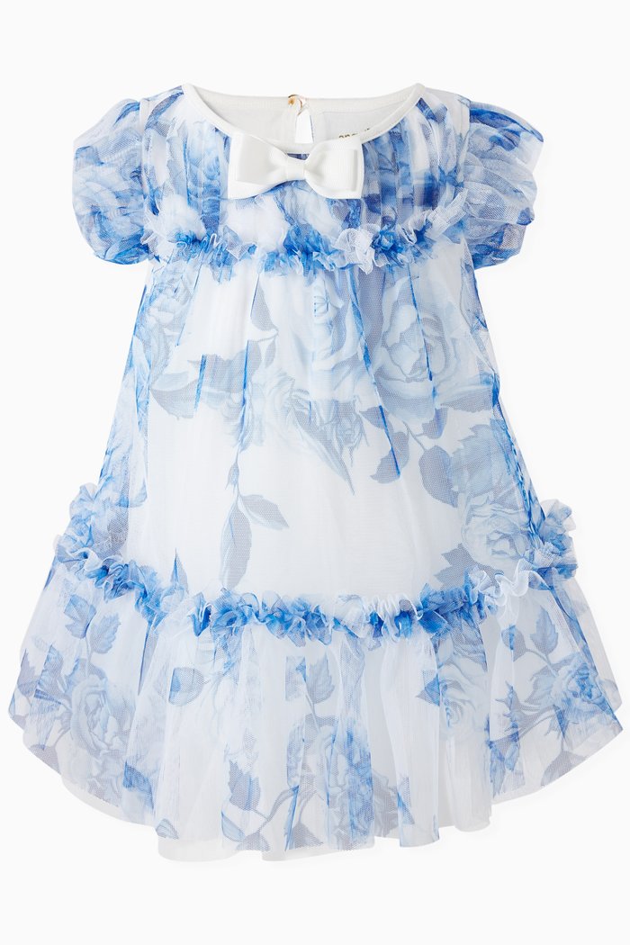 

Floral-print Flared Dress in Tulle, Blue