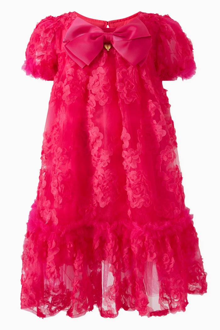 

Marta Floral-applique Dress in Tulle, Pink