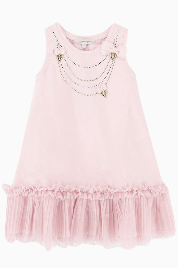

Chain-print Ruffled Dress in Cotton, Pink
