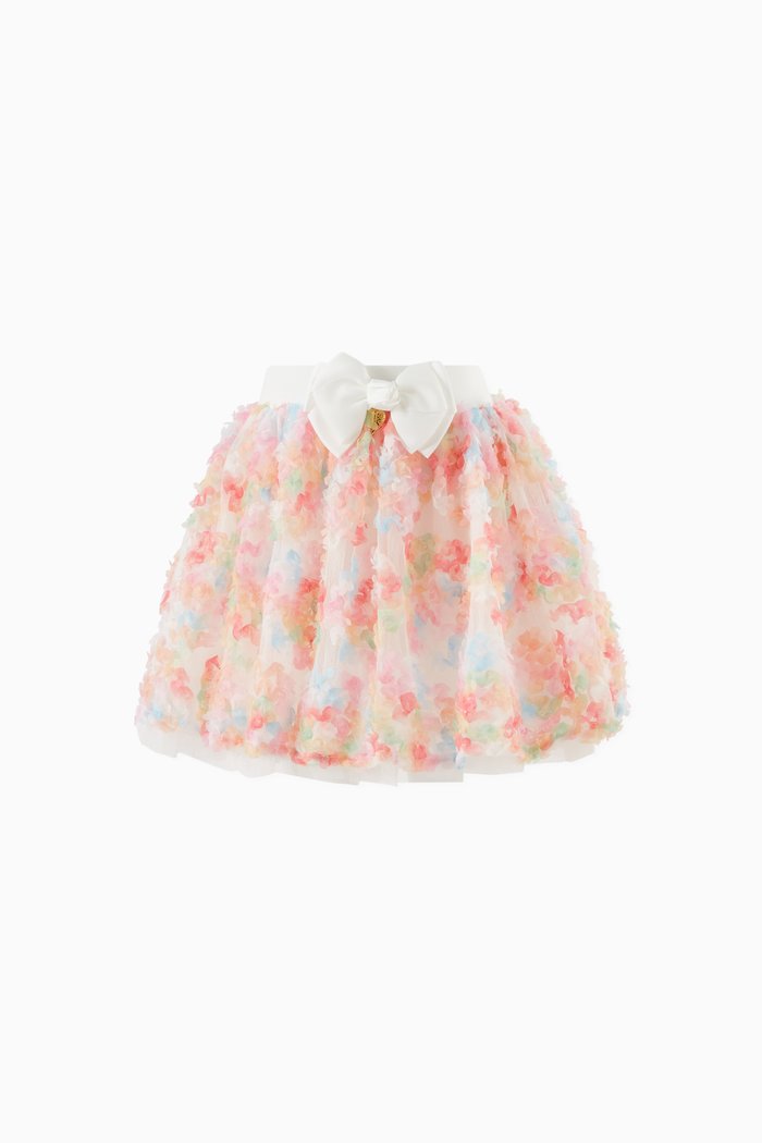 Snowdrop Blossom-applique Skirt in Tulle, White