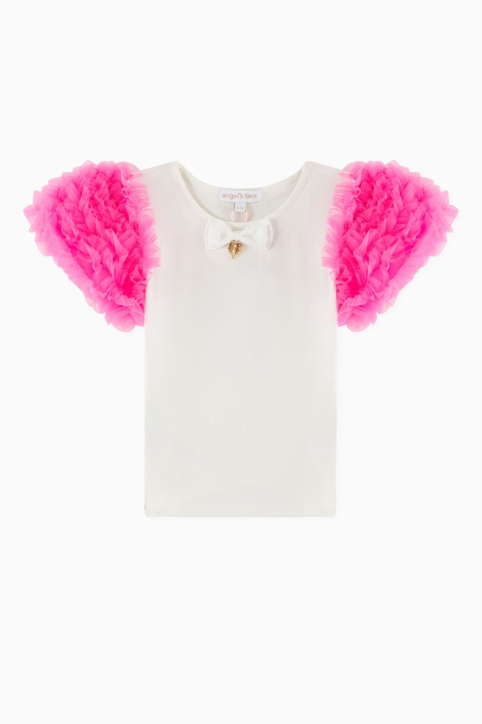 

Lexie Tulle-sleeve Top in Cotton, White
