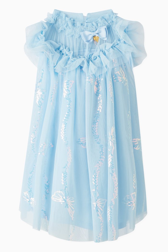 

Floral-embellished Dress in Tulle, Blue