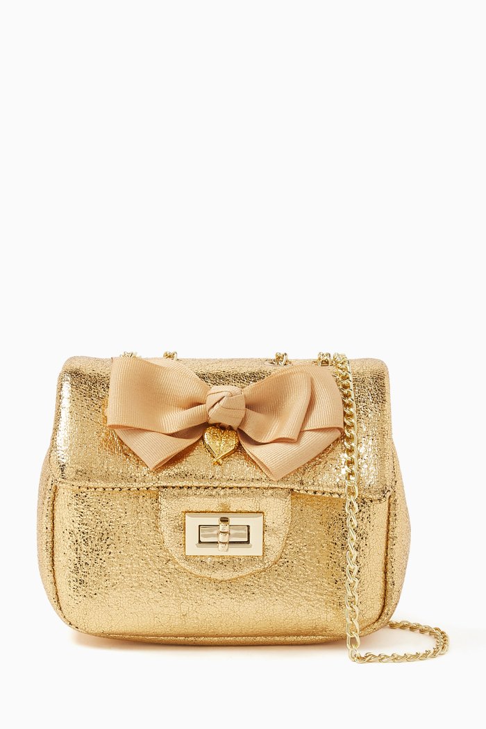 

Crossbody Bag in Metallic Faux Leather, Gold