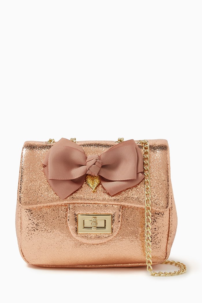 

Crossbody Bag in Metallic Faux Leather, Gold