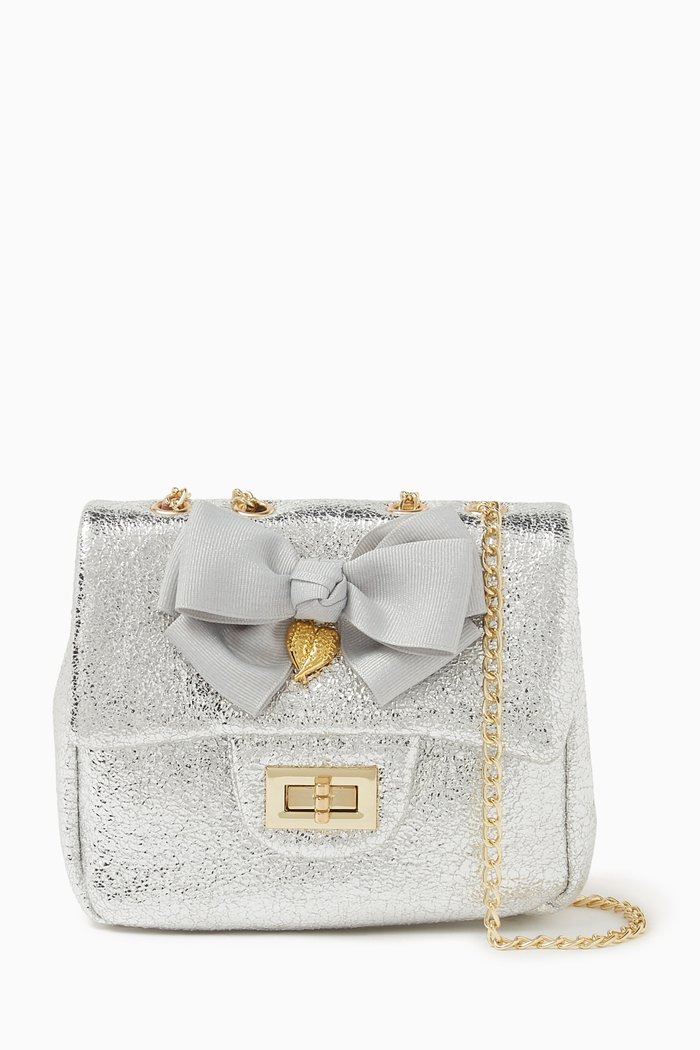 

Crossbody Bag in Metallic Faux Leather, Silver
