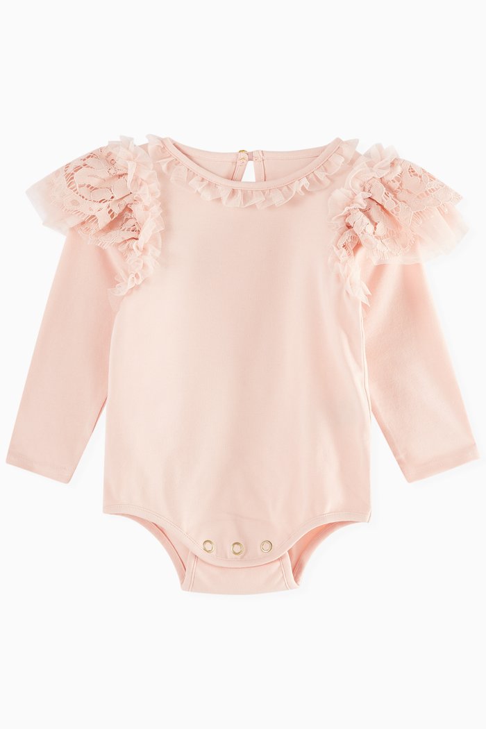 Primrose Lace-trimmed Bodysuit in Cotton-jersey, Pink