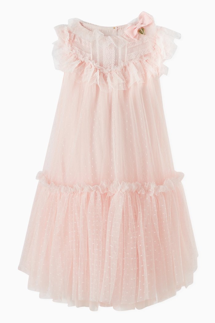 

Dotted Ruffled Dress in Tulle, Pink