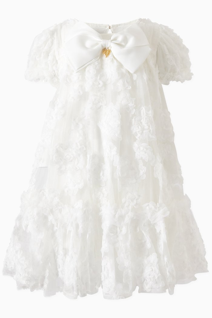 Marta Floral-applique Dress in Tulle, White