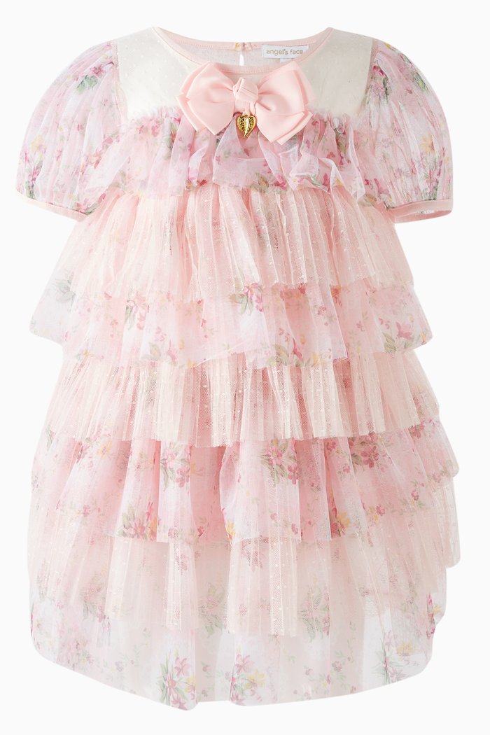 

Floral-print Ruffled Dress in Tulle, Pink