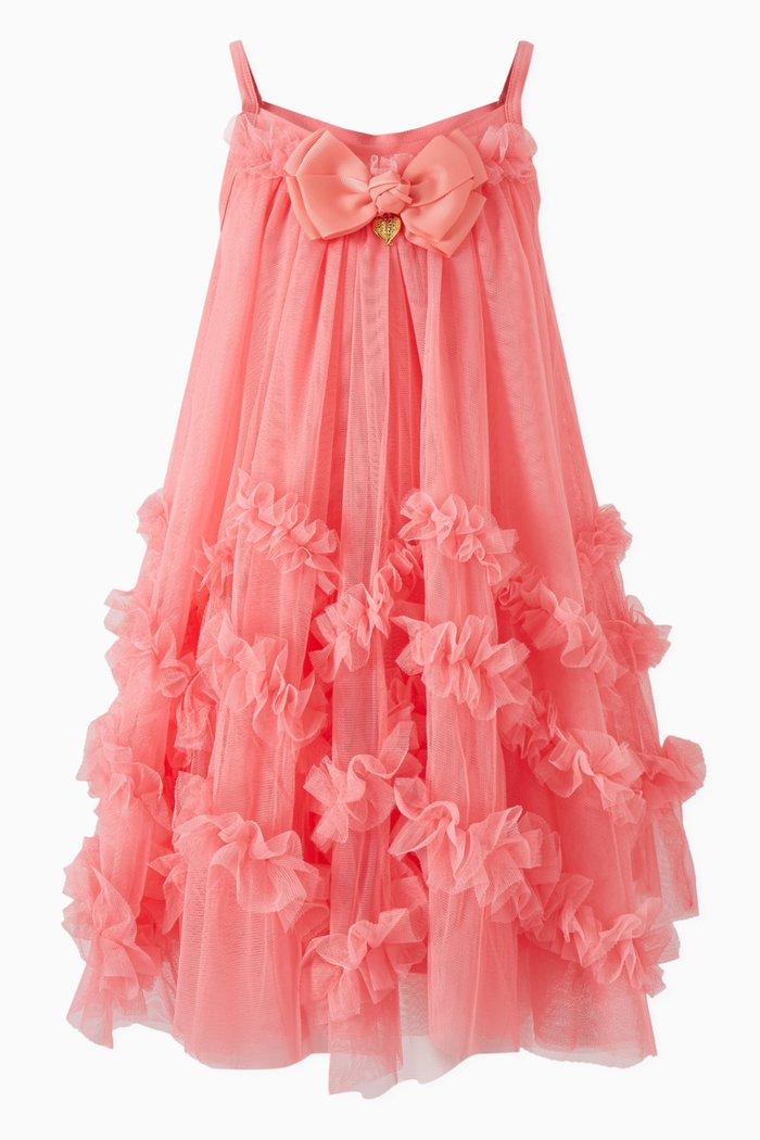 

Zigzag Ruffle Dress in Tulle, Pink