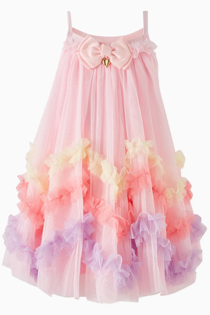 

Zigzag Ruffle Dress in Tulle, Pink
