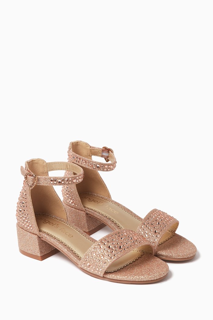 

Embellished Glitter Sandals, Gold