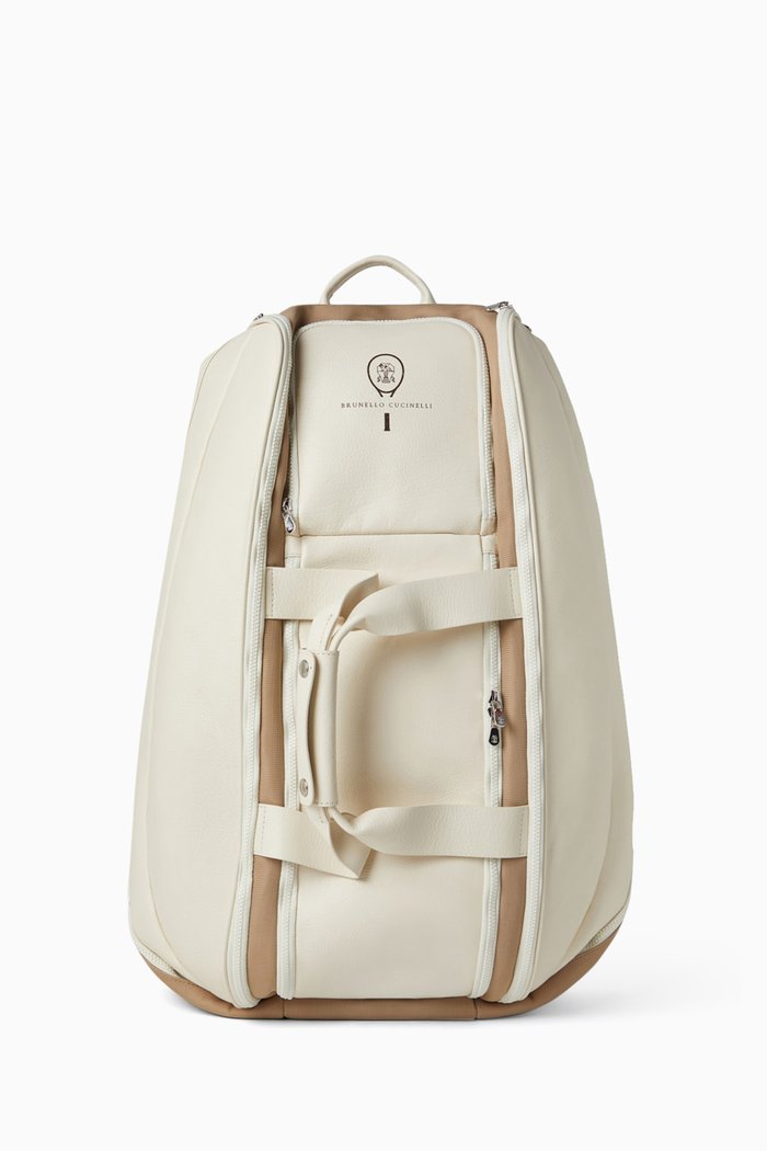 Tennis Logo Backpack in Leather & Nylon, Neutral