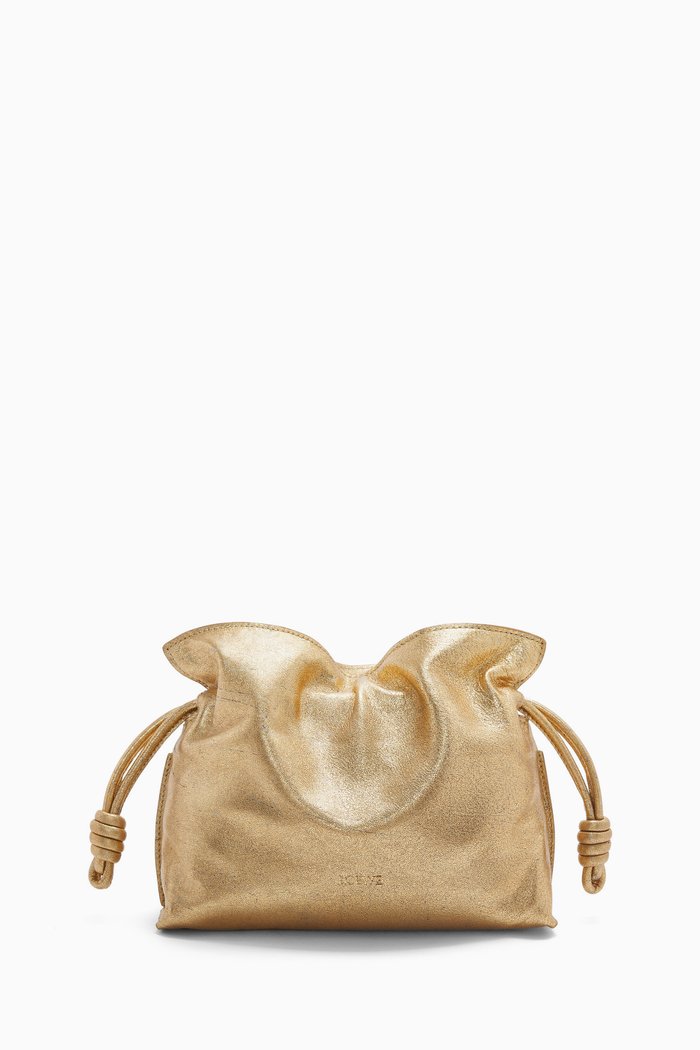 

Mini Flamenco Clutch in Metallic Leather, Gold