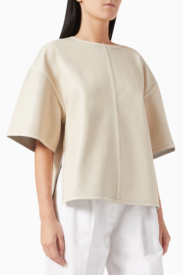 

Avril Boxy Top in Perforated Leather, Neutral