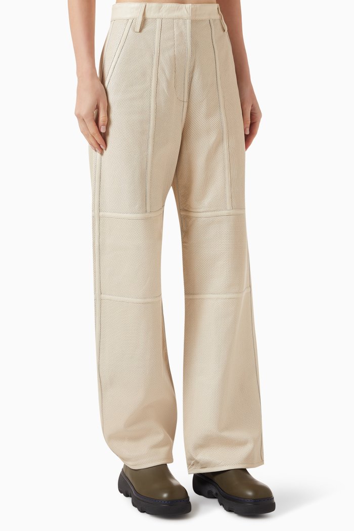

Julian Straight-leg Pants in Perforated Leather, Neutral
