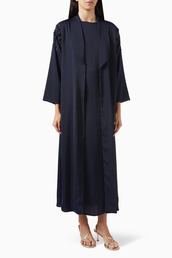 Bead-embellished Abaya Set, Blue